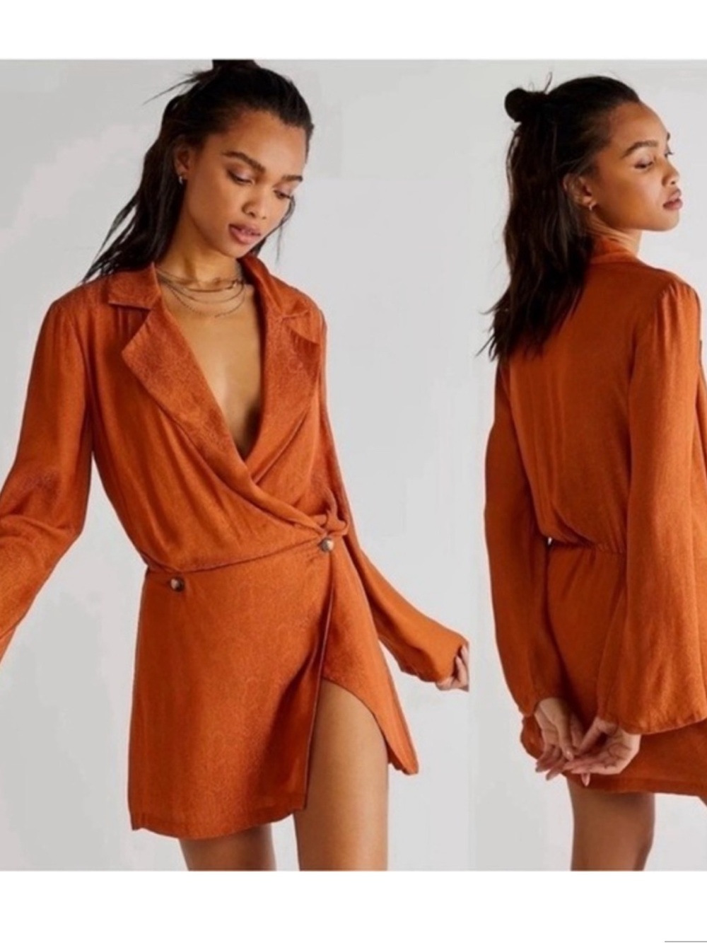 NWT Free People Burnt Orange Long Sleeve Blazer Wrap Dress Sz S